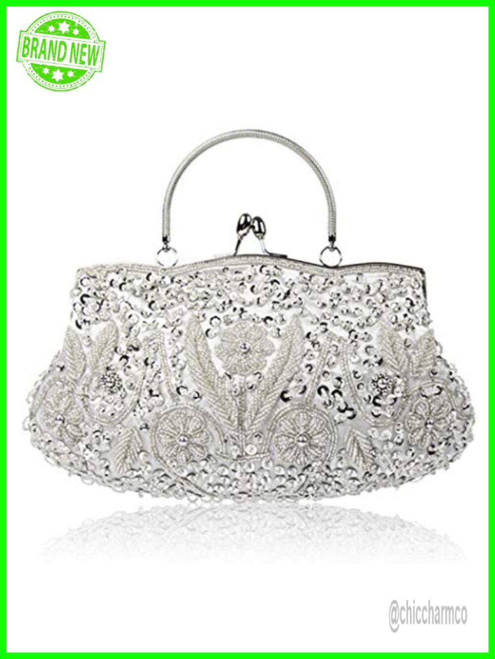 Beaded Sequin Evening Clutch Chain Top Handle Party Bag